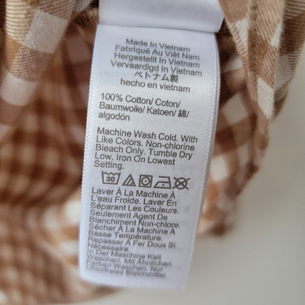 J. CREW Gingham Checked Camel White Long Sleeves Size X-Small - Picture 7 of 10